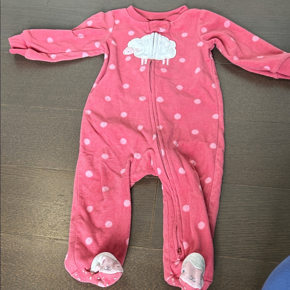 Carter's Pink Polka Dot Footie with Sheep Appliqué